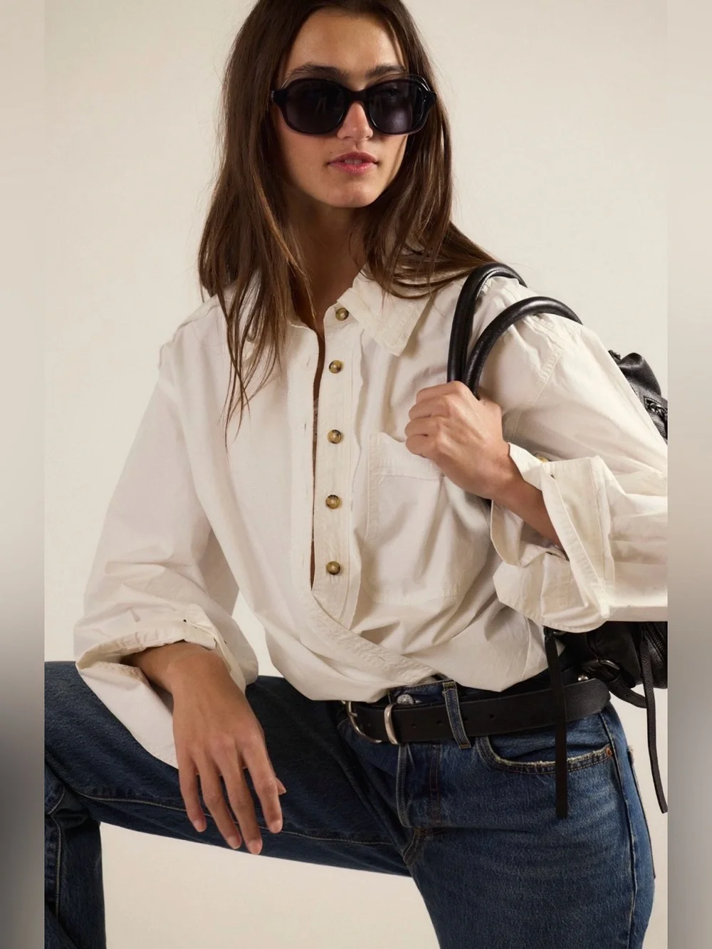 NWT Free People See the Light Polarized Logo Sunglasses in Black Dust Bag $68